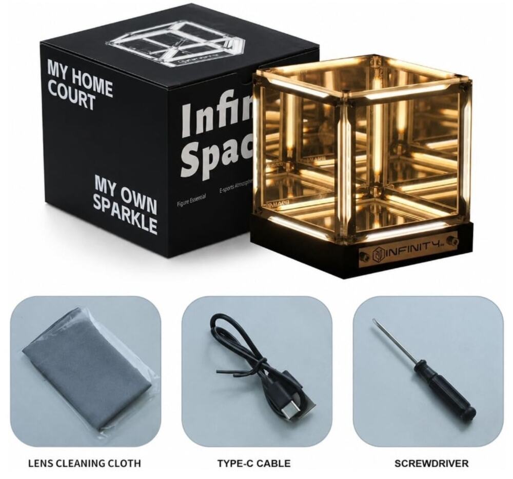 Infinity Cube LED Mirror Light 4D Acrylic Rechargeable Mood Lamp Warm